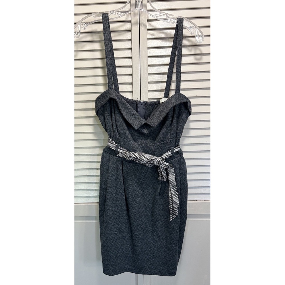 Faith 21 Gray Fit Flare Straps Dress Size 1X Tie Waist Flap/Sweetheart Neck Zip